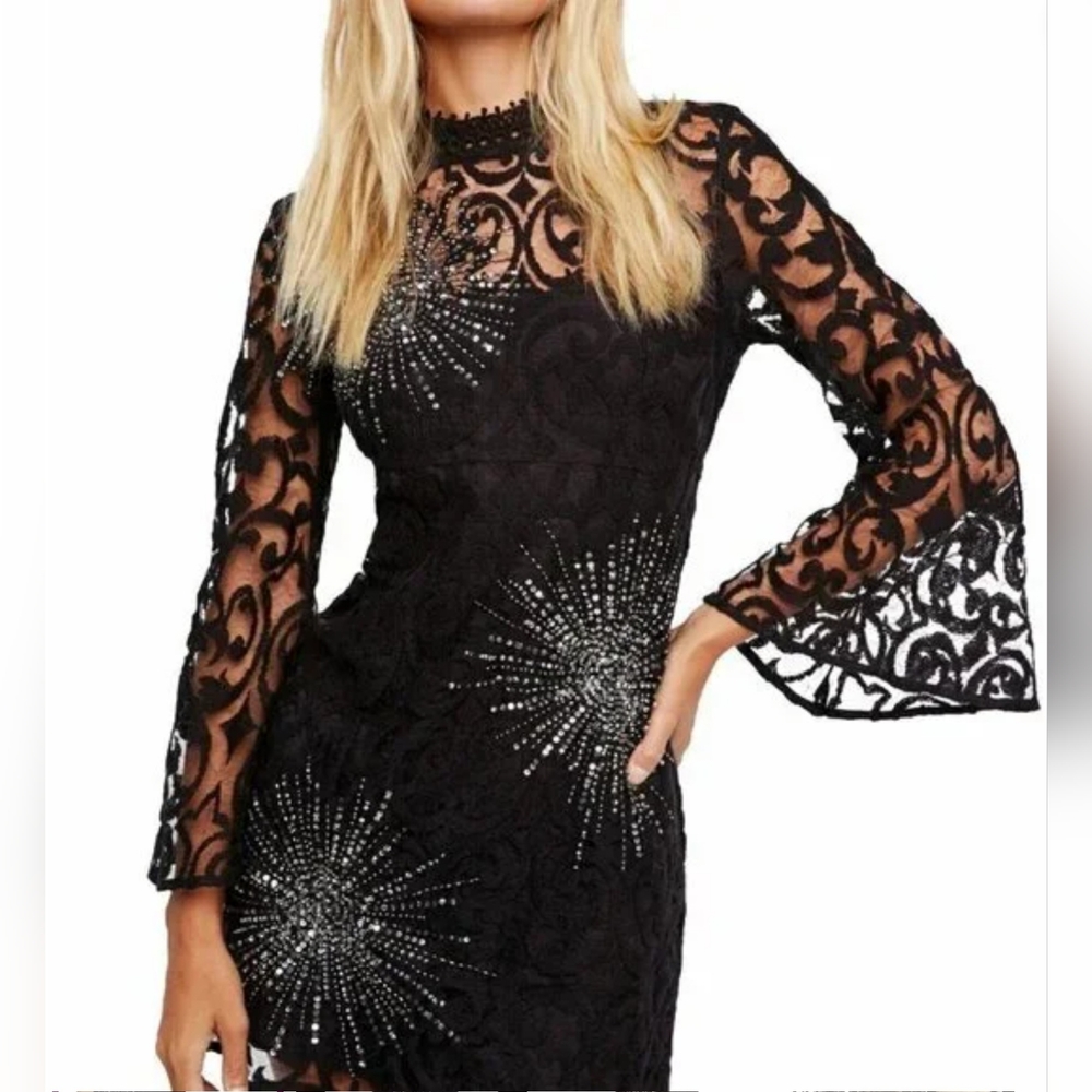 Free People Black Sparkle Lace Mini Dress